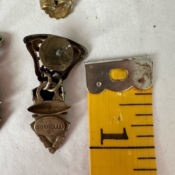 Vintage Sorrelli Drop Pierced Earrings, Antique Brass Setting, Rhinestones - Picture 5 of 6